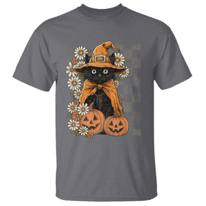 Boho Cat Wild Flowers T Shirt Vintage Autumn Cozy Black Cat Pumpkin Halloween TS10 Charcoal Print Your Wear