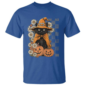 Boho Cat Wild Flowers T Shirt Vintage Autumn Cozy Black Cat Pumpkin Halloween TS10 Royal Blue Print Your Wear