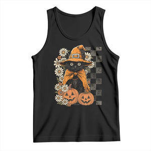 Boho Cat Wild Flowers Tank Top Vintage Autumn Cozy Black Cat Pumpkin Halloween TS10 Black Print Your Wear