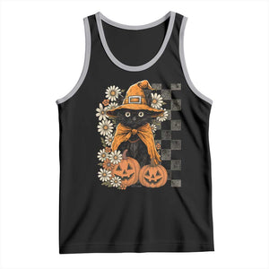 Boho Cat Wild Flowers Tank Top Vintage Autumn Cozy Black Cat Pumpkin Halloween TS10 Black Athletic Heather Print Your Wear