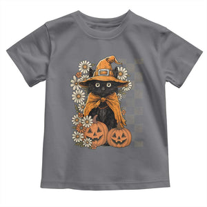 Boho Cat Wild Flowers Toddler T Shirt Vintage Autumn Cozy Black Cat Pumpkin Halloween TS10 Charcoal Print Your Wear