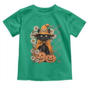 Boho Cat Wild Flowers Toddler T Shirt Vintage Autumn Cozy Black Cat Pumpkin Halloween TS10 Irish Green Print Your Wear