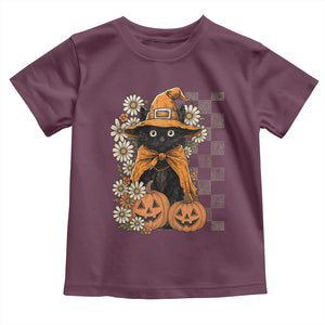 Boho Cat Wild Flowers Toddler T Shirt Vintage Autumn Cozy Black Cat Pumpkin Halloween TS10 Maroon Print Your Wear