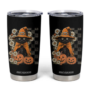 Boho Cat Wild Flowers Tumbler Cup Vintage Autumn Cozy Black Cat Pumpkin Halloween TS10 Black Print Your Wear