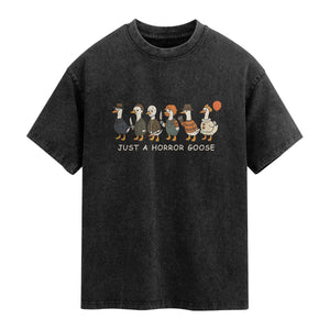 Halloween Funny Goose Costume Washed Cotton T-Shirt Funny Spooky Season Horror Movie