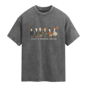 Halloween Funny Goose Costume Washed Cotton T-Shirt Funny Spooky Season Horror Movie