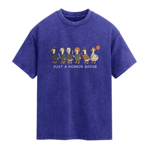 Halloween Funny Goose Costume Washed Cotton T-Shirt Funny Spooky Season Horror Movie