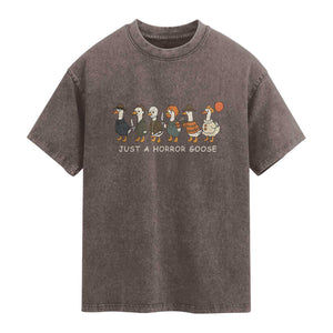 Halloween Funny Goose Costume Washed Cotton T-Shirt Funny Spooky Season Horror Movie