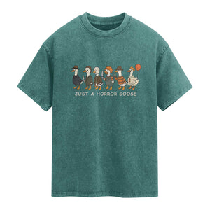 Halloween Funny Goose Costume Washed Cotton T-Shirt Funny Spooky Season Horror Movie