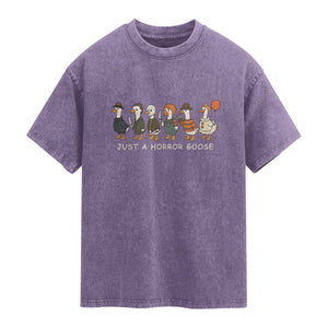 Halloween Funny Goose Costume Washed Cotton T-Shirt Funny Spooky Season Horror Movie