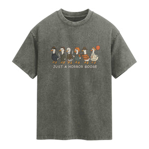 Halloween Funny Goose Costume Washed Cotton T-Shirt Funny Spooky Season Horror Movie
