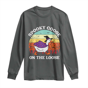 Witchy Silly Goose Long Sleeve Shirt Retro Girly Halloween Spooky Goose Lover TS10 Dark Heather Print Your Wear