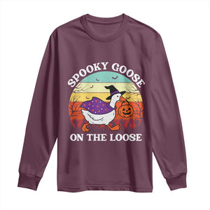 Witchy Silly Goose Long Sleeve Shirt Retro Girly Halloween Spooky Goose Lover TS10 Maroon Print Your Wear