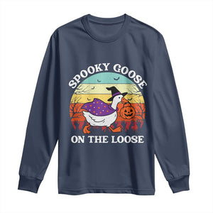Witchy Silly Goose Long Sleeve Shirt Retro Girly Halloween Spooky Goose Lover TS10 Navy Print Your Wear