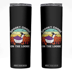 Witchy Silly Goose Skinny Tumbler Retro Girly Halloween Spooky Goose Lover TS10 Black Print Your Wear