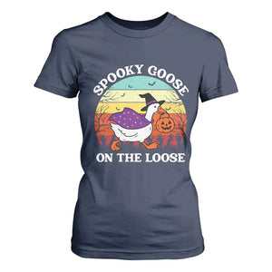 Witchy Silly Goose T Shirt For Women Retro Girly Halloween Spooky Goose Lover TS10 Navy Print Your Wear