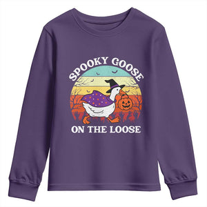 Witchy Silly Goose Youth Sweatshirt Retro Girly Halloween Spooky Goose Lover TS10 Purple Print Your Wear