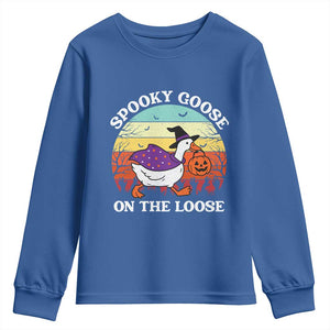 Witchy Silly Goose Youth Sweatshirt Retro Girly Halloween Spooky Goose Lover TS10 Royal Blue Print Your Wear