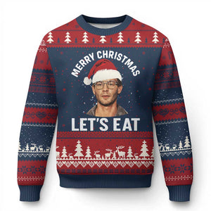 True Crime Ugly Xmas Ugly Christmas Sweater Funny Jeffrey Dahmer Merry Xmas Lets Eat TS10 Navy Red Print Your Wear