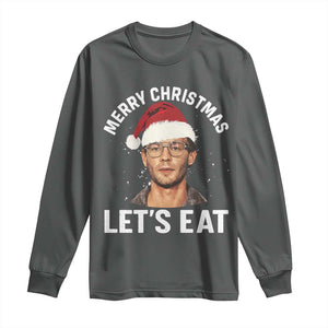 True Crime Ugly Christmas Long Sleeve Shirt Funny Jeffrey Dahmer Merry Xmas Lets Eat TS10 Dark Heather Print Your Wear