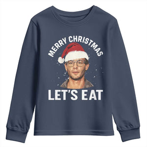 True Crime Ugly Christmas Youth Sweatshirt Funny Jeffrey Dahmer Merry Xmas Lets Eat TS10 Navy Print Your Wear