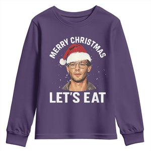 True Crime Ugly Christmas Youth Sweatshirt Funny Jeffrey Dahmer Merry Xmas Lets Eat TS10 Purple Print Your Wear
