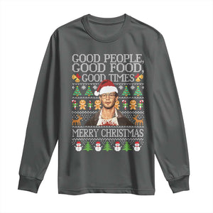 True Crime Ugly Christmas Long Sleeve Shirt Funny Jeffrey Dahmer Good Food Sick Humor TS10 Dark Heather Print Your Wear
