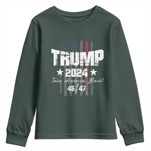 Trump 2024 Youth Sweatshirt American Flag Vote President Republican Gifts TS10 Dark Forest Green Print Your Wear