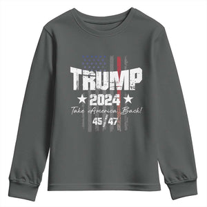Trump 2024 Youth Sweatshirt American Flag Vote President Republican Gifts TS10 Dark Heather Print Your Wear