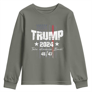 Trump 2024 Youth Sweatshirt American Flag Vote President Republican Gifts TS10 Military Green Print Your Wear