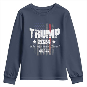 Trump 2024 Youth Sweatshirt American Flag Vote President Republican Gifts TS10 Navy Print Your Wear