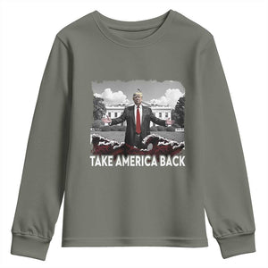 Donald Trump 2024 Youth Sweatshirt Take America Back Red Wave TS10 Military Green Print Your Wear