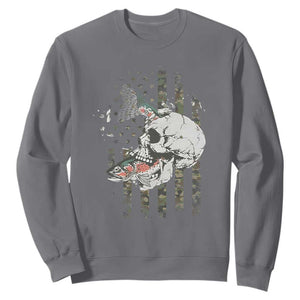 Halloween Fishing Skeleton Skull Sweatshirt American Flag Camo Fish Skull Fisherman Gifts TS10 Charcoal Print Your Wear