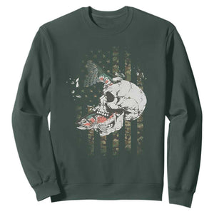 Halloween Fishing Skeleton Skull Sweatshirt American Flag Camo Fish Skull Fisherman Gifts TS10 Dark Forest Green Print Your Wear