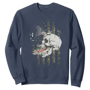 Halloween Fishing Skeleton Skull Sweatshirt American Flag Camo Fish Skull Fisherman Gifts TS10 Navy Print Your Wear