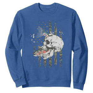 Halloween Fishing Skeleton Skull Sweatshirt American Flag Camo Fish Skull Fisherman Gifts TS10 Royal Blue Print Your Wear