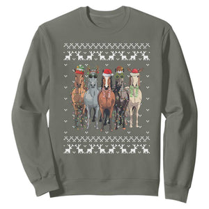 Horse Christmas Sweatshirt Western Cowboy Cowgirl Howdy Country Ugly Xmas TS10 Military Green Print Your Wear