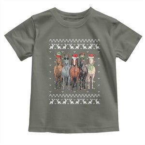 Horse Christmas Toddler T Shirt Western Cowboy Cowgirl Howdy Country Ugly Xmas TS10 Military Green Print Your Wear