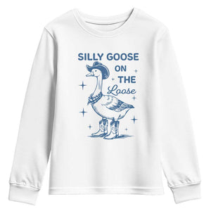 Retro Silly Goose On The Loose Youth Sweatshirt 90s Aesthetic Funny Cowgirl Western TS10 White Print Your Wear