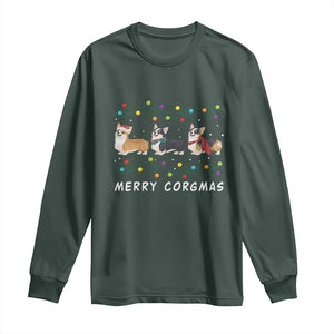 Corgi Dog Christmas Long Sleeve Shirt Merry Corgmas Santa Tree Lights Xmas Dog Mom Ugly TS10 Dark Forest Green Print Your Wear