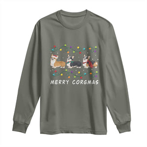 Corgi Dog Christmas Long Sleeve Shirt Merry Corgmas Santa Tree Lights Xmas Dog Mom Ugly TS10 Military Green Print Your Wear