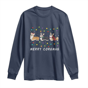 Corgi Dog Christmas Long Sleeve Shirt Merry Corgmas Santa Tree Lights Xmas Dog Mom Ugly TS10 Navy Print Your Wear