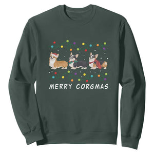 Corgi Dog Christmas Sweatshirt Merry Corgmas Santa Tree Lights Xmas Dog Mom Ugly TS10 Dark Forest Green Print Your Wear