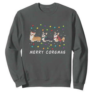 Corgi Dog Christmas Sweatshirt Merry Corgmas Santa Tree Lights Xmas Dog Mom Ugly TS10 Dark Heather Print Your Wear