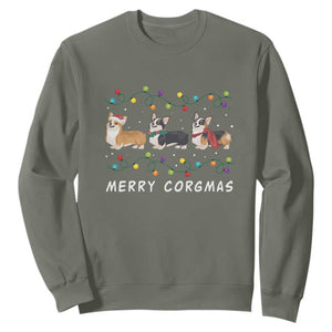 Corgi Dog Christmas Sweatshirt Merry Corgmas Santa Tree Lights Xmas Dog Mom Ugly TS10 Military Green Print Your Wear