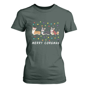 Corgi Dog Christmas T Shirt For Women Merry Corgmas Santa Tree Lights Xmas Dog Mom Ugly TS10 Dark Forest Green Print Your Wear