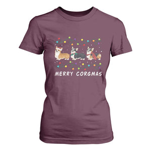 Corgi Dog Christmas T Shirt For Women Merry Corgmas Santa Tree Lights Xmas Dog Mom Ugly TS10 Maroon Print Your Wear