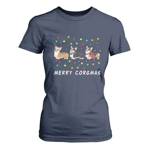 Corgi Dog Christmas T Shirt For Women Merry Corgmas Santa Tree Lights Xmas Dog Mom Ugly TS10 Navy Print Your Wear