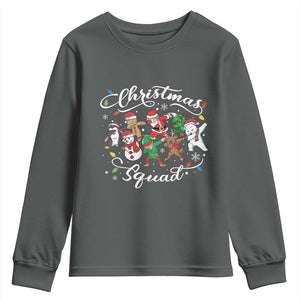 Christmas Squad Youth Sweatshirt Santa Dabbing Elf Family Matching Pajamas Xmas Crew TS10 Dark Heather Print Your Wear