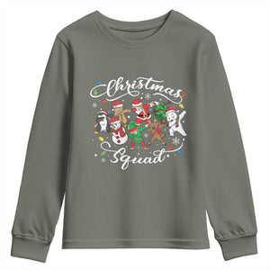 Christmas Squad Youth Sweatshirt Santa Dabbing Elf Family Matching Pajamas Xmas Crew TS10 Military Green Print Your Wear